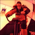 Chris Imray on an exercise bike at 7950m